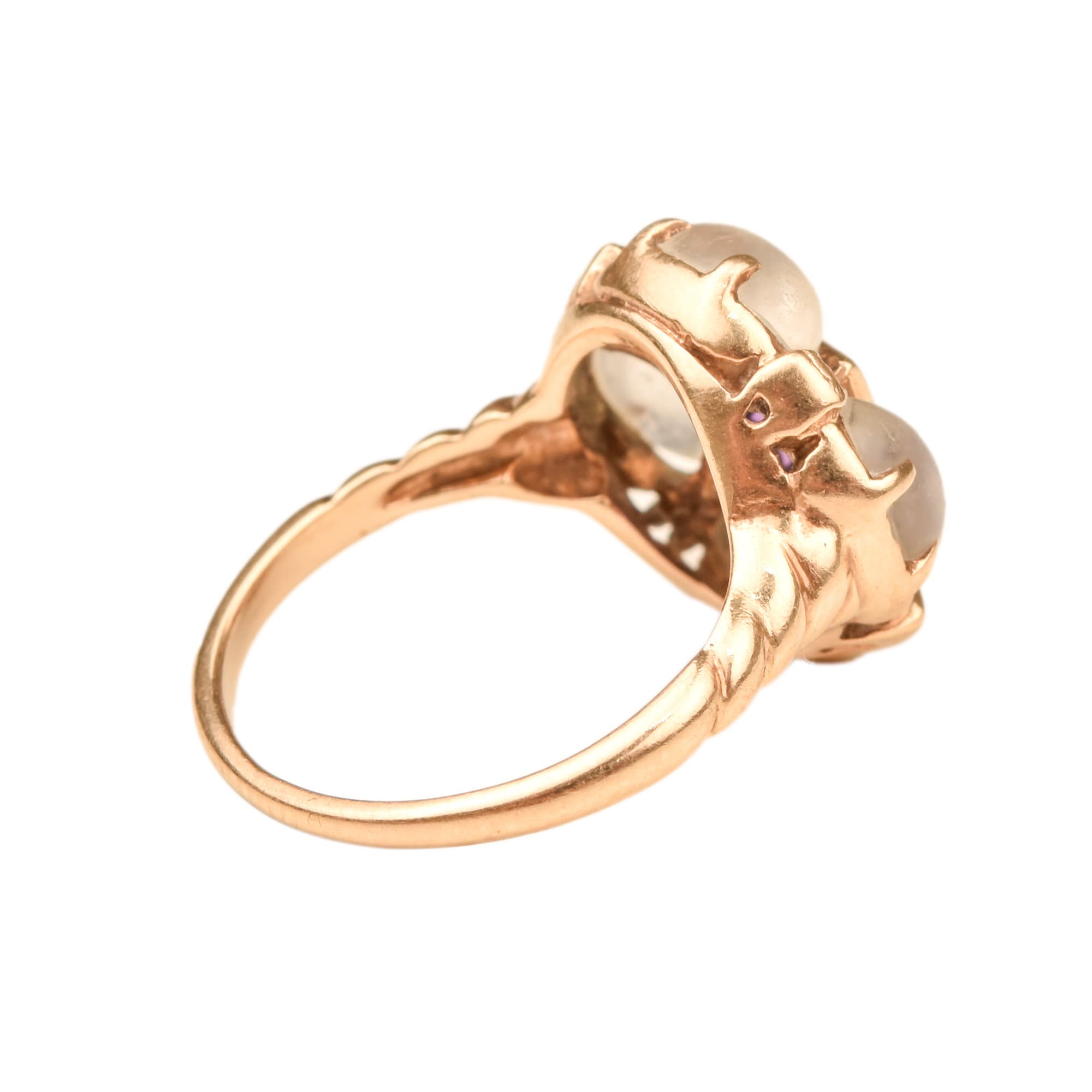 Moonstone Amethyst Flower Ring In 14K Yellow Gold, Estate Jewelry, Size 5 1/4 US