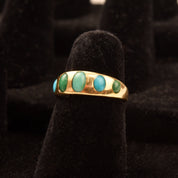 Victorian 5-Stone Turquoise Gypsy Ring In 18K Yellow Gold, Antique Jewelry, Size 5 US